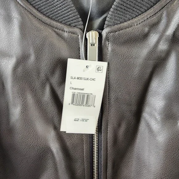 Stampd Faux Leather Oversized Cropped Bomber Jacket Men's L Charcoal Zip Closure